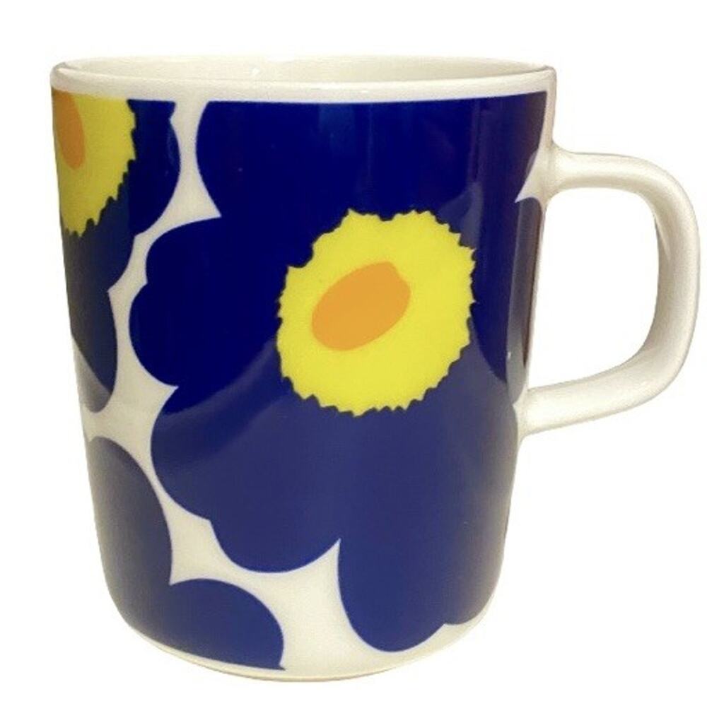 Marimekko Oiva Unikko 60th Anniversary Collectible Blue Poppy Flower Coffee Mug